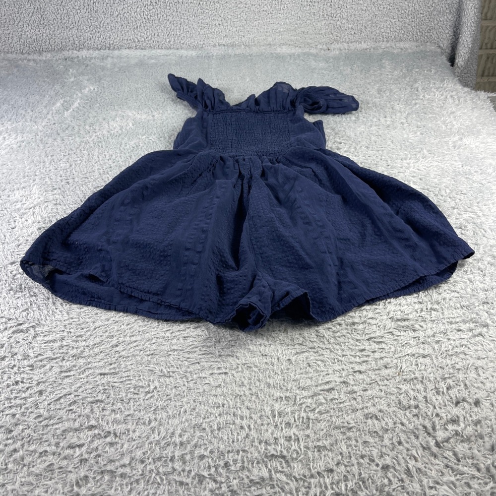 Aerie Real Womens Small Navy Blue Textured Ruffle Button Front Smocked Romper - Picture 6 of 7